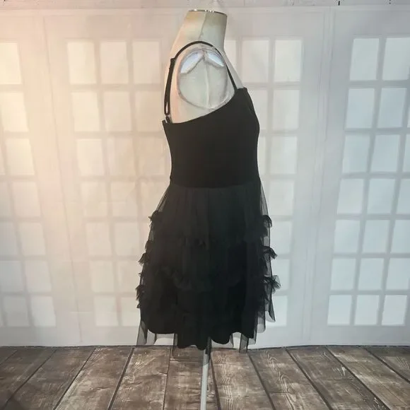Row A Black Velvet Ruffled Chiffon Skirt Lined Mini Party Dress Size Large - Picture 4 of 10